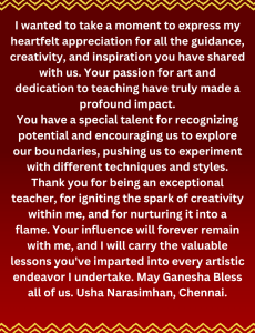 Usha Narasimhan
Chennai
Tanjore Painting “Lord Ganesha”